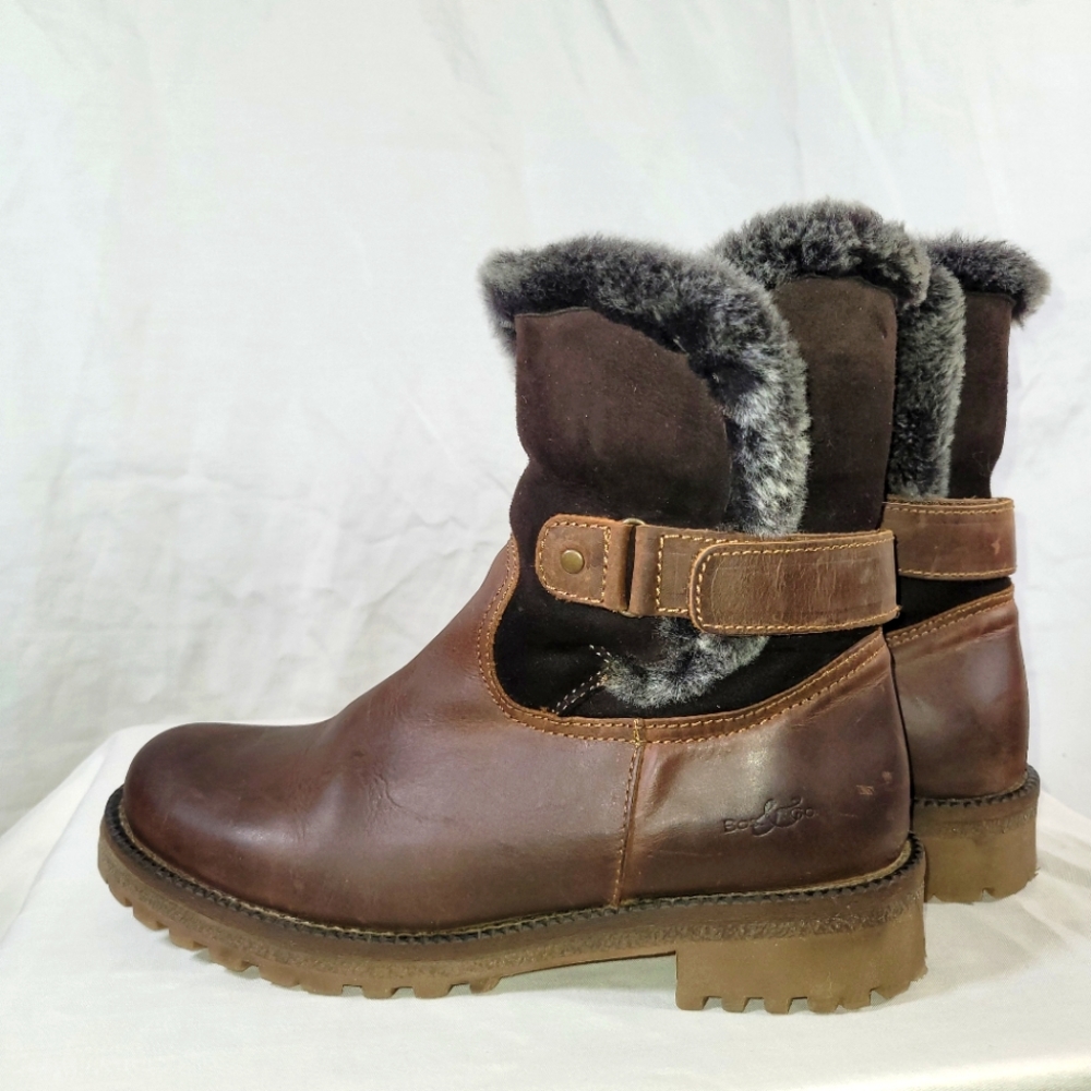 Bos. & Co. Brown Leather Fur-Cuffed Ankle Boots